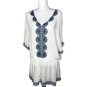Stella & Dot Beach White Embroidered Boho Peasant Tunic Womens Size Medium M